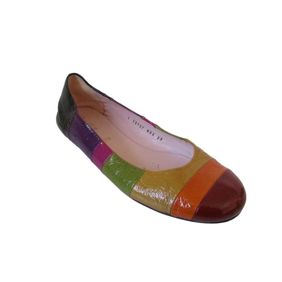 Pretty Ballerinas Multi-color Bands Crinkle Patent Leather Flats - Picture 1 of 7